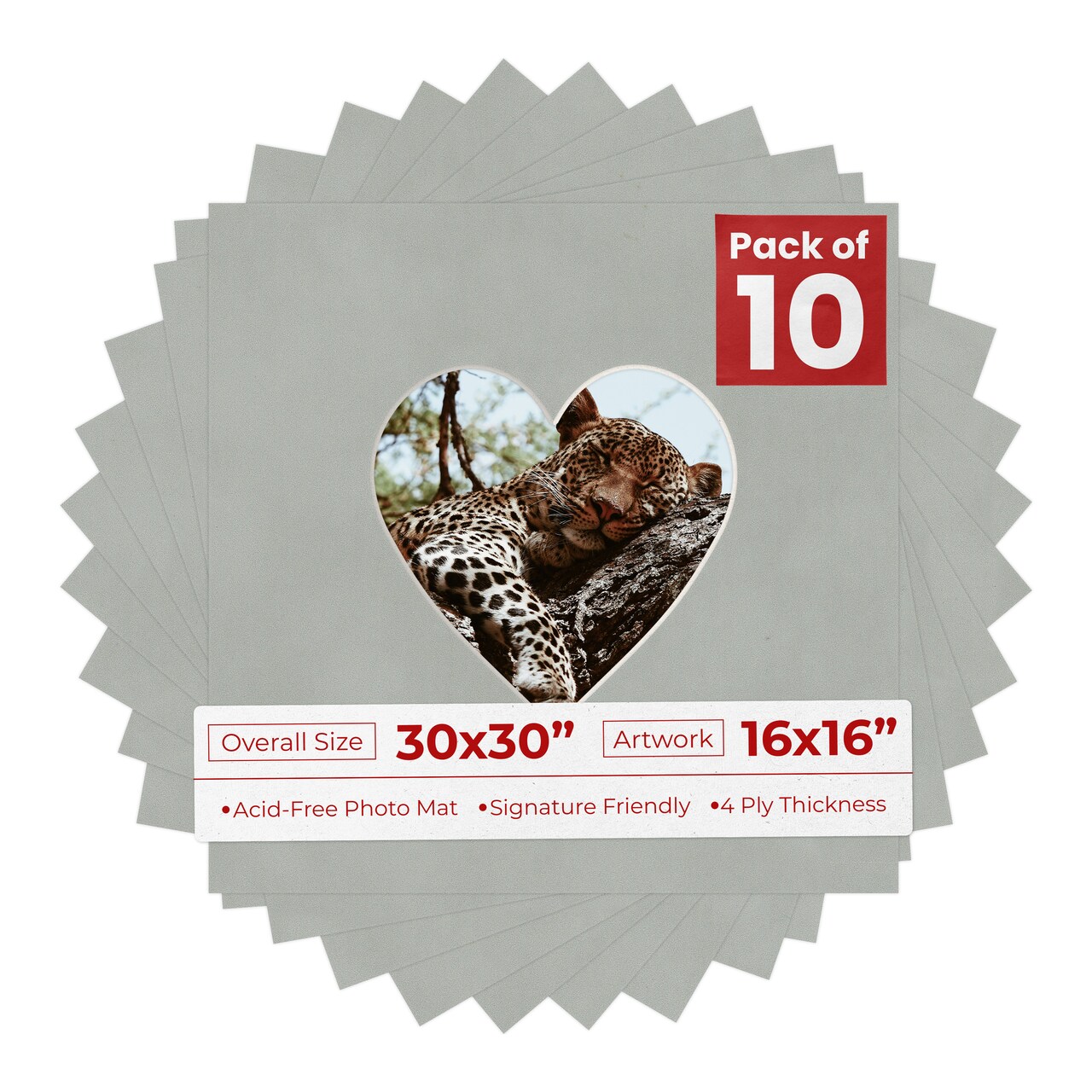 Light Grey Suede Mat Board for 30x30 Frames - Heart Opening for 16x16 Photos